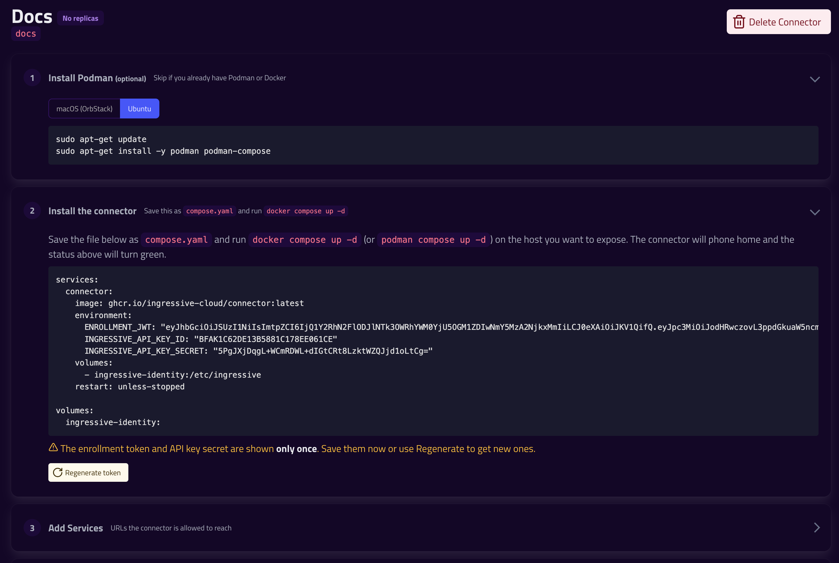 Connector Setup Page